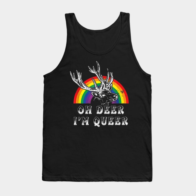 Funny Gay Pride Oh Deer I'm Queer LGBT Rainbow Tank Top by cedricchungerxc